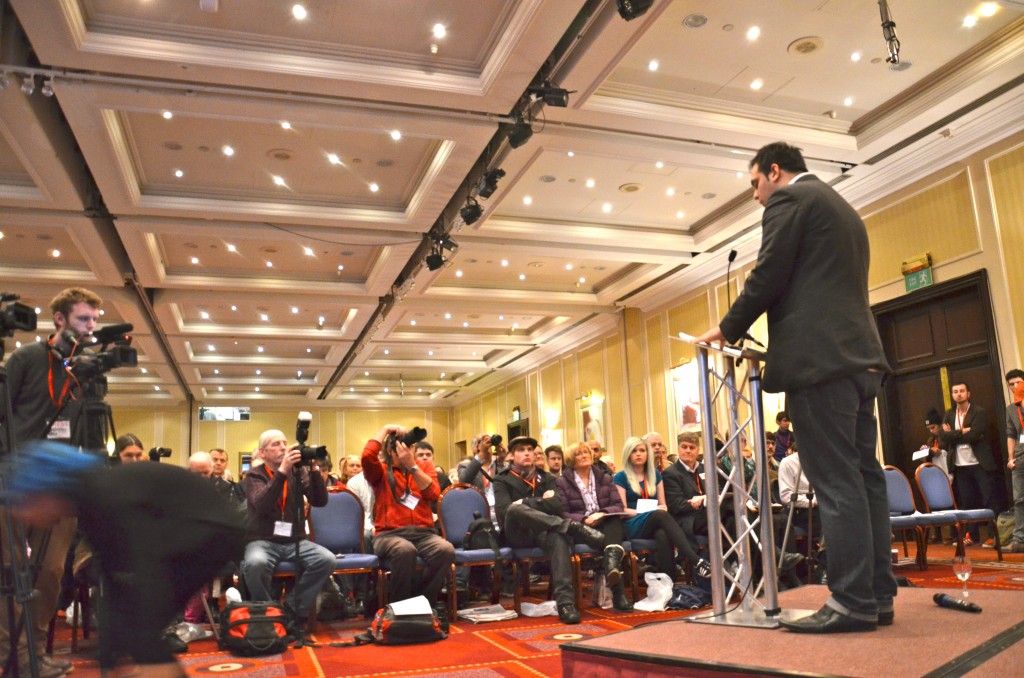 Audience listen to a speaker at the Radical Independence Conference, Glasgow 2013