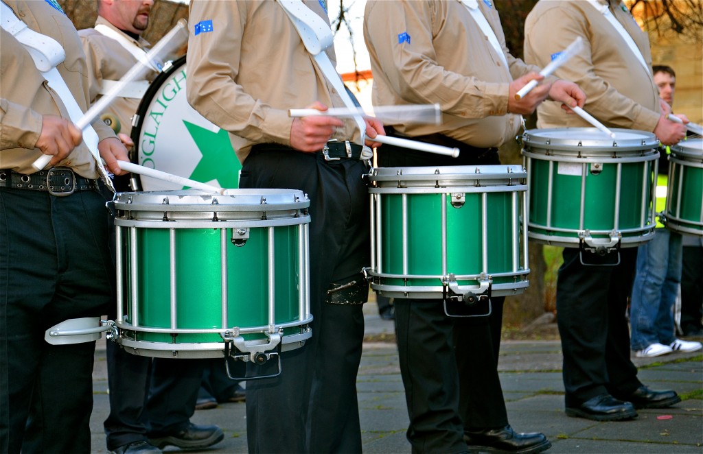 Irish republican flute band at a Scottish independence parade, Glasgow