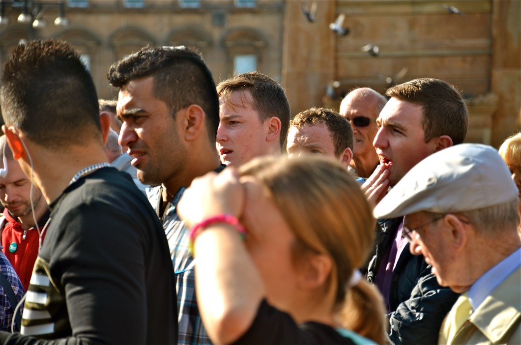 People listen to speeches on George Square, Glasgow, about Scottish independence